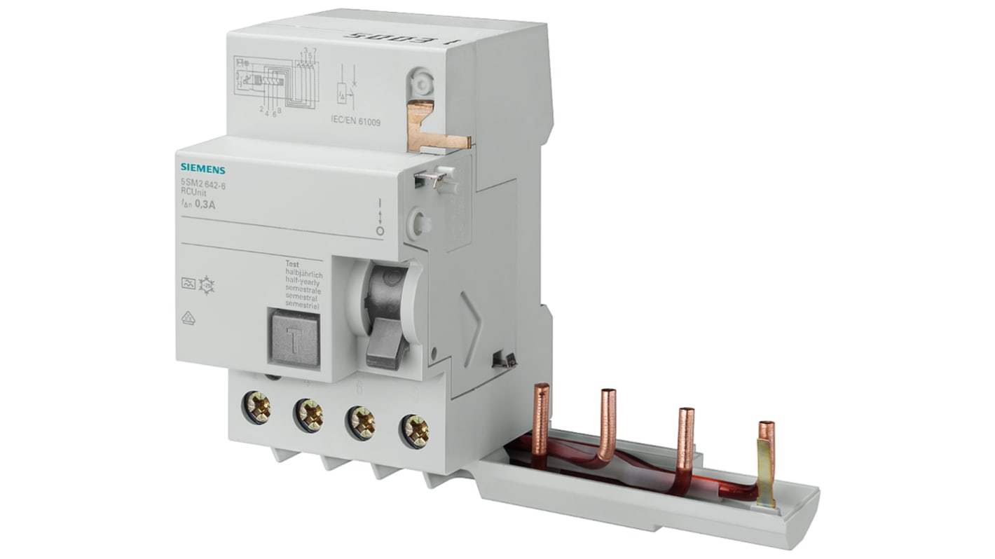 Disjoncteur différentiel magnéto-thermique Siemens 40A 4P, sensibilité 300mA Type AC, Montage rail DIN, 5SM2