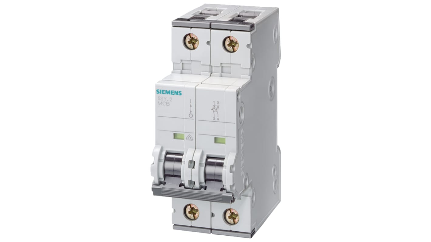 Siemens Sentron 5SY6 MCB, 2P, 1A Curve C, 400V AC, 72V DC, 6 kA Breaking Capacity