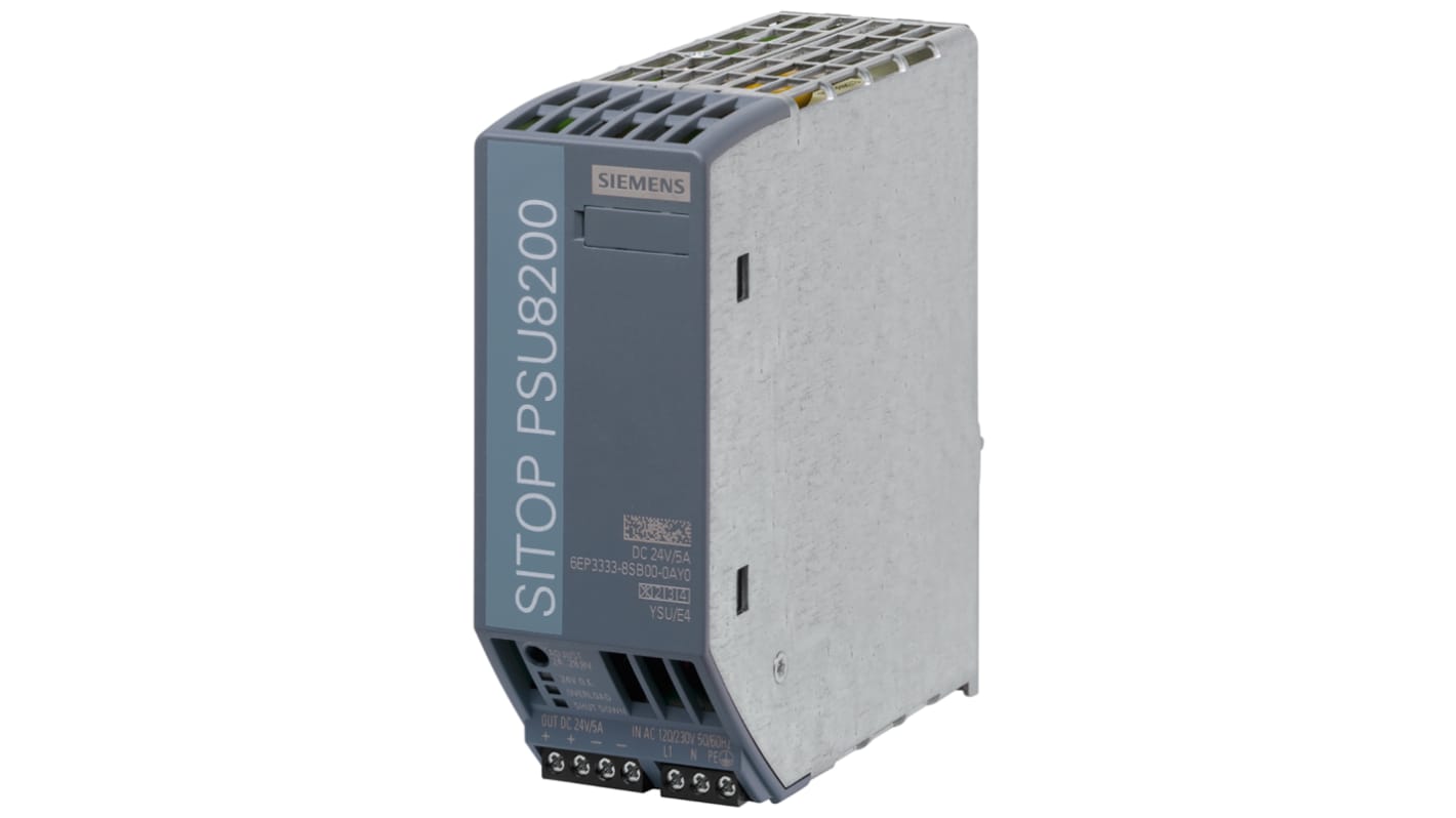 Siemens SITOP PSU8200 DIN Rail Power Supply, 120 V ac, 230 V ac ac Input, 24V dc dc Output, 5A Output, 120W