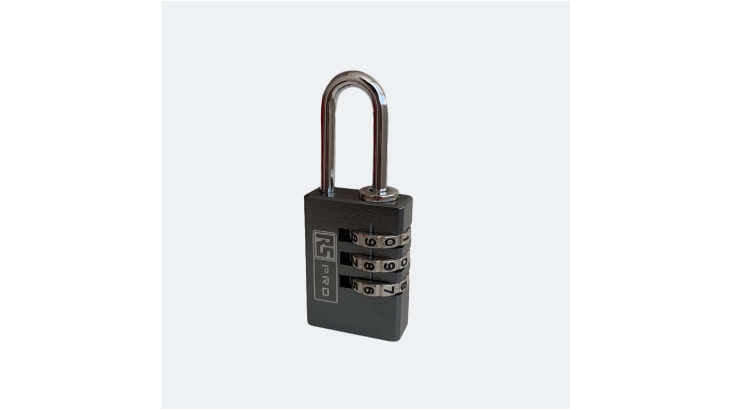 RS PRO Combination Aluminium Combination Padlock, 3mm Shackle, 23mm Body