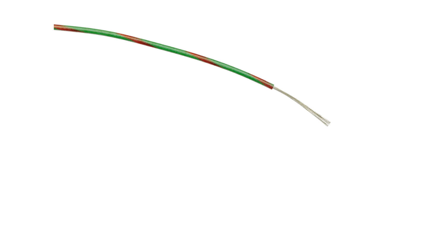 Cable de conexión RS PRO, área transversal 0,2 mm² Núcleo simple Filamentos del Núcleo 7 / 0,2 mm Verde/Rojo, 1 kV ac,