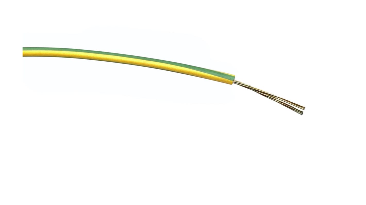 RS PRO Green/Yellow 0.2 mm² Hook Up Wire, 24 AWG, 7/0.2 mm, 100m, PVC Insulation