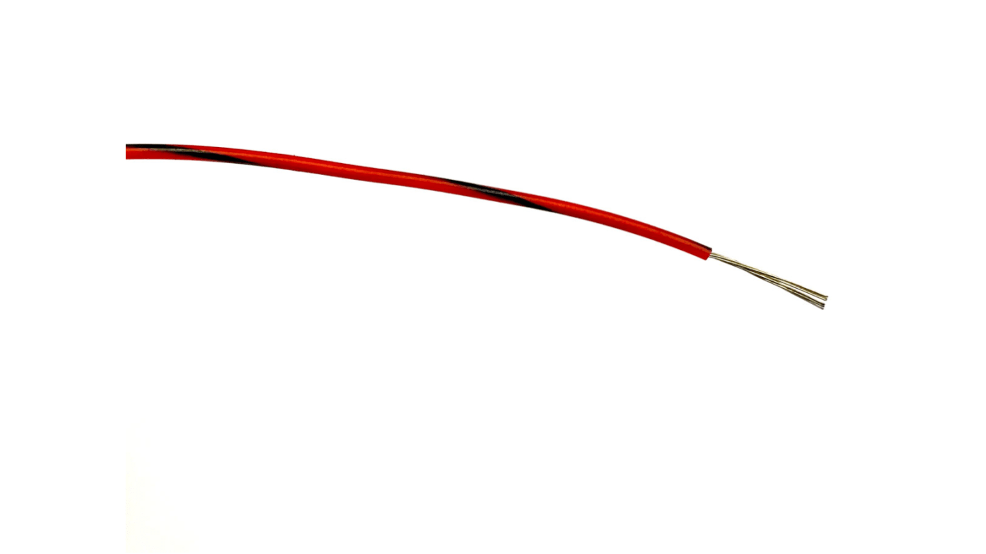 RS PRO Einzeladerleitung 0,2 mm², 24 AWG 100m Schwarz/Rot PVC isoliert Ø 1.3mm 7/0,2 mm Litzen