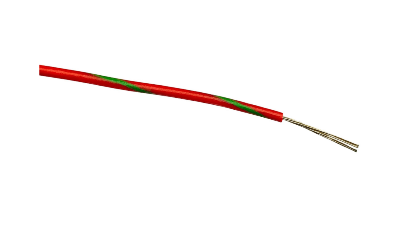Cable de conexión RS PRO, área transversal 0,2 mm² Núcleo simple Filamentos del Núcleo 7 / 0,2 mm Verde/Rojo, 1 kV ac,