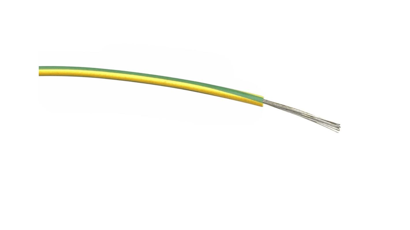 RS PRO Green/Yellow 0.5 mm² Hook Up Wire, 20 AWG, 16/0.2 mm, 100m, PVC Insulation