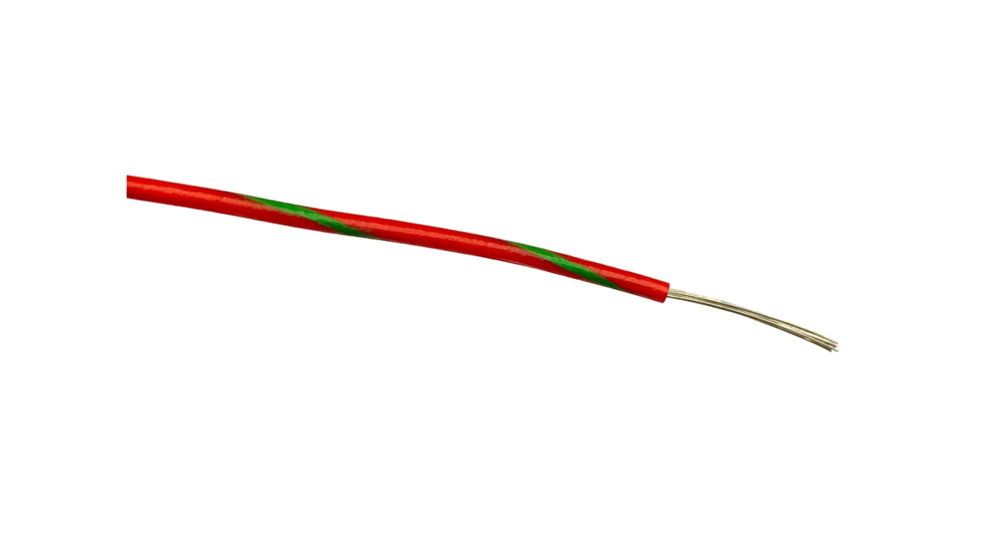 Cable de conexión RS PRO, área transversal 0,5 mm² Núcleo simple Filamentos del Núcleo 16/0,2 mm Verde/Rojo, 1 kV ac,