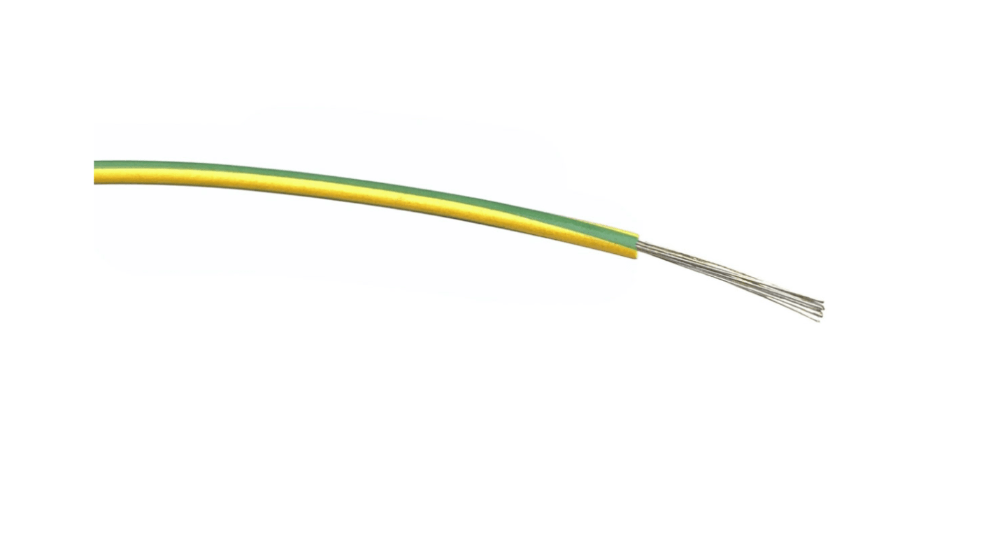 RS PRO Green/Yellow 0.5 mm² Hook Up Wire, 20 AWG, 16/0.2 mm, 500m, PVC Insulation