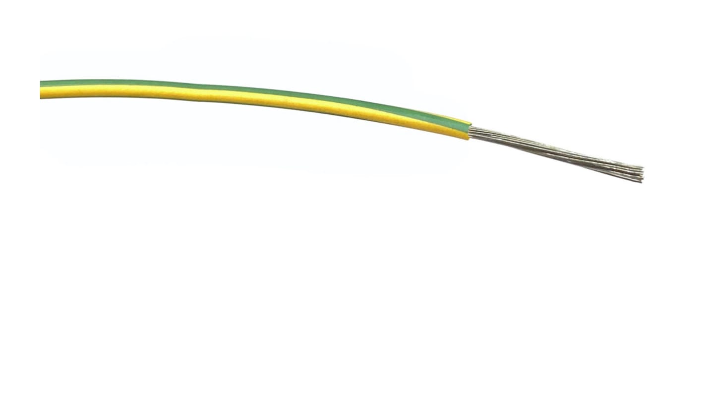 RS PRO Green/Yellow 1mm² Hook Up Wire, 32/0.2 mm, 100m, PVC Insulation