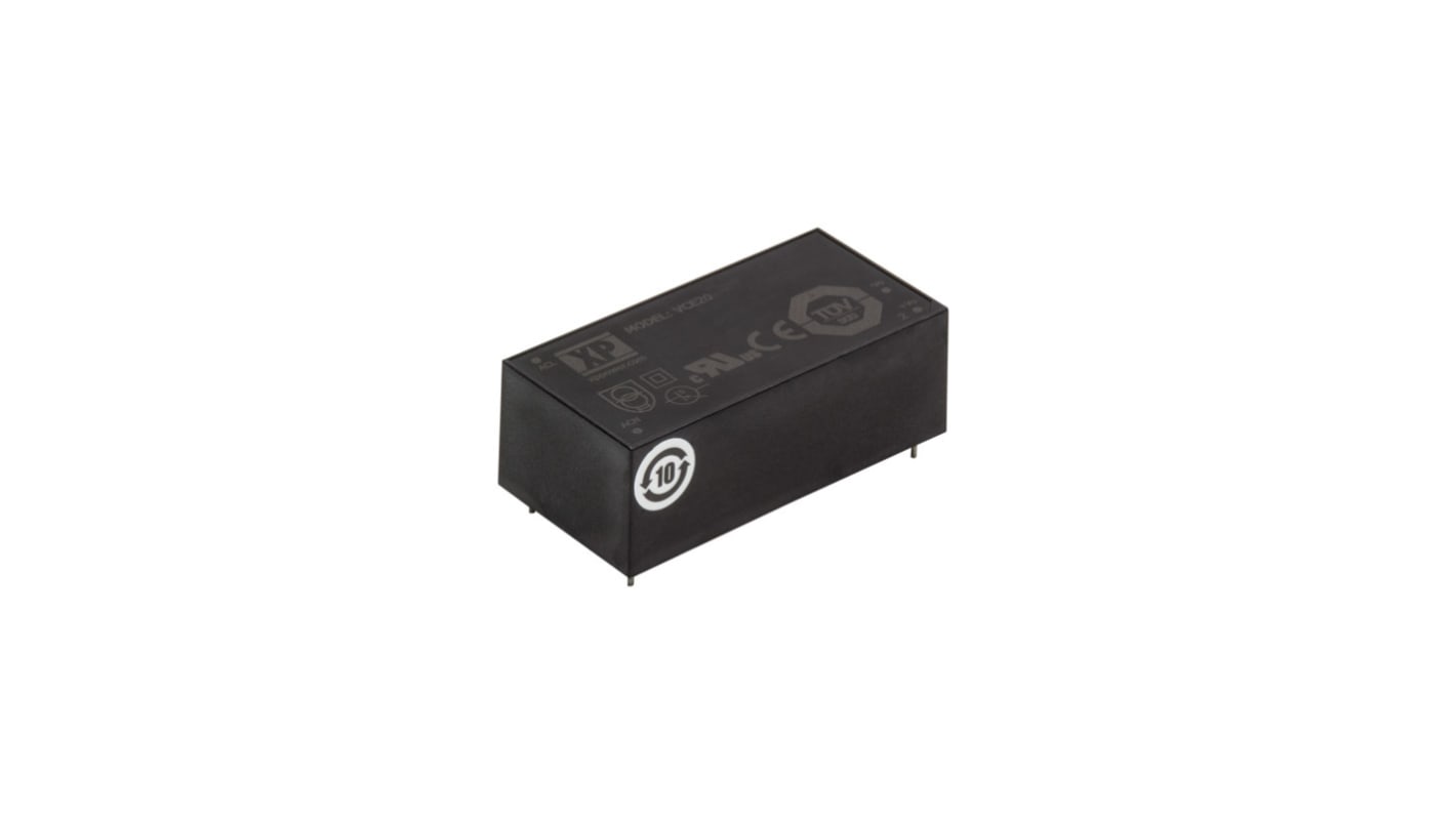 XP Power Switching Power Supply, VCE20US12, 12V dc, 1.67A, 20W, 1 Output, 85 → 305V ac Input Voltage