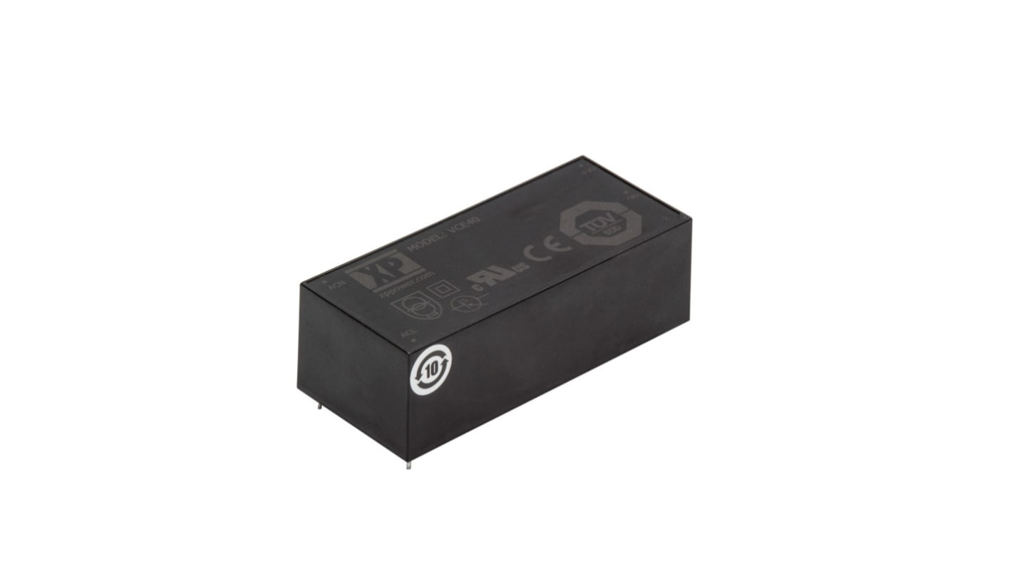 XP Power Switching Power Supply, VCE40US05, 5V dc, 8A, 40W, 1 Output, 85 → 305V ac Input Voltage