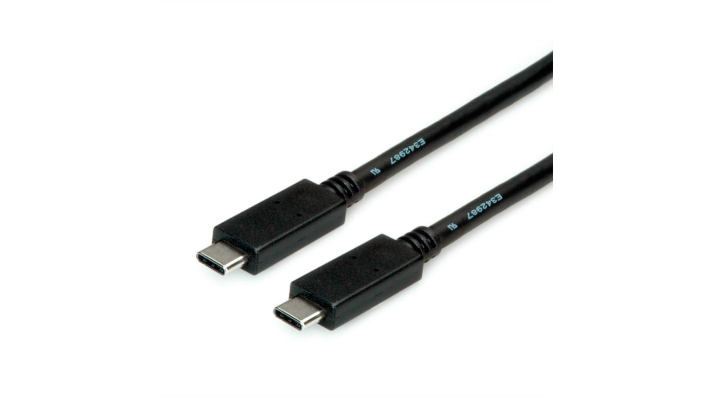 Cable USB Roline, con A. USB C Macho, con B. USB C Macho, long. 1m, color Negro