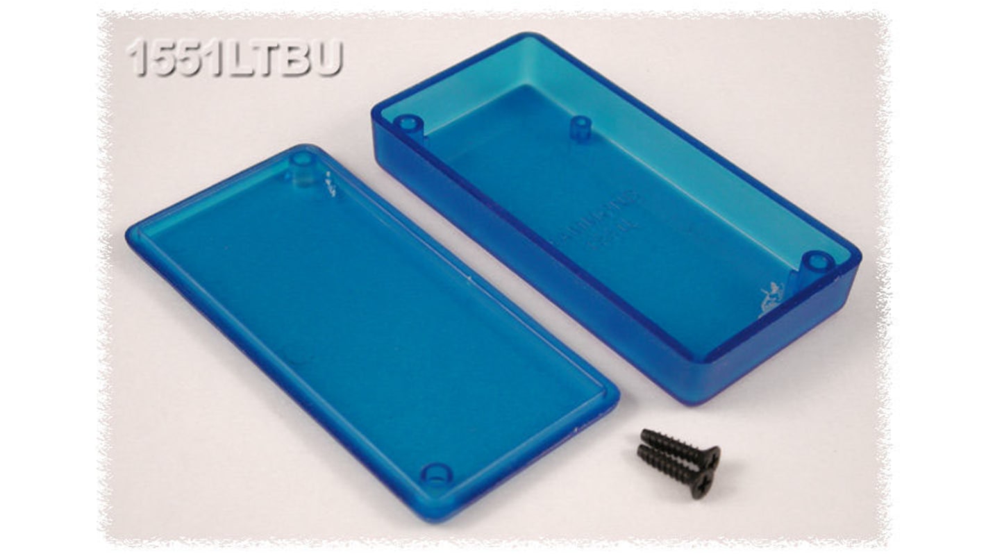 Hammond 1551 Series Translucent Blue ABS Enclosure, IP54, Flanged, Translucent Blue Lid, 80 x 40 x 15mm