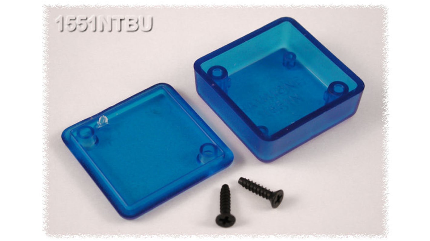 Hammond 1551 Series Translucent Blue ABS Enclosure, IP54, Flanged, Translucent Blue Lid, 35 x 35 x 15mm