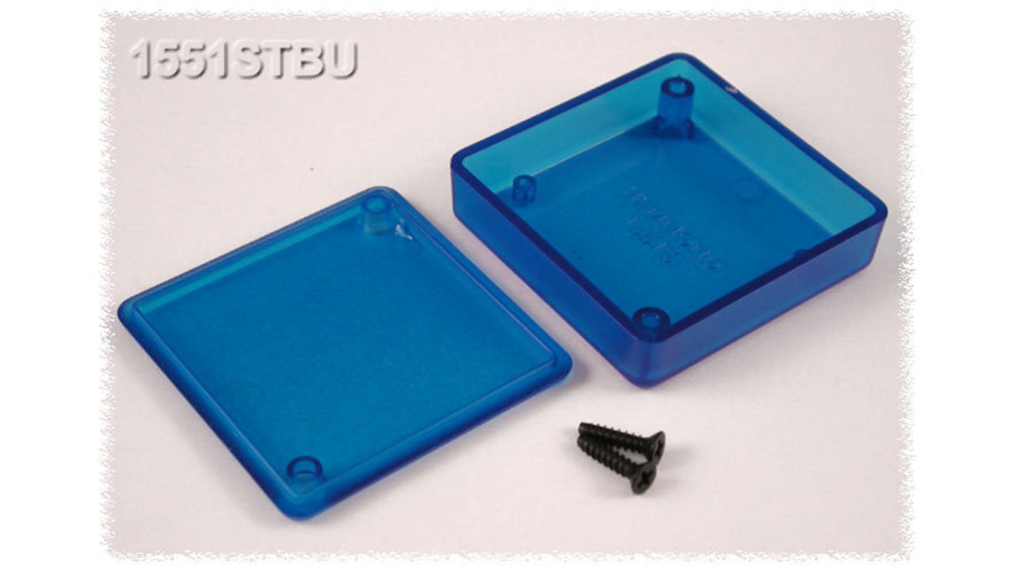 Hammond 1551 Series Translucent Blue ABS Enclosure, IP54, Flanged, Translucent Blue Lid, 50 x 50 x 15mm