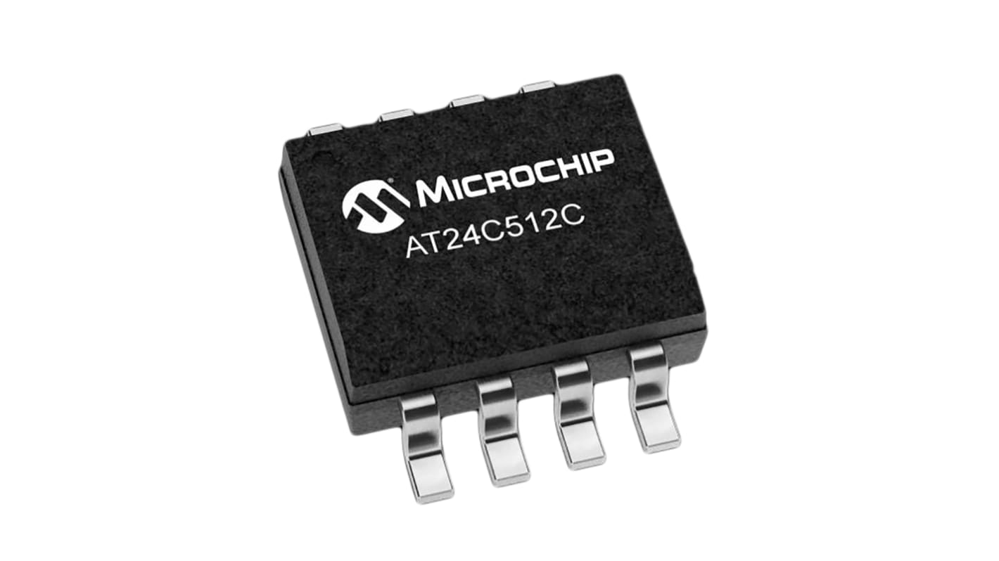 Chip de memoria EEPROM AT24C512C-SSHD-T Microchip, 512kbit, 64k x, 8bit, Serie I2C, 450ns, 8 pines SOIC-8