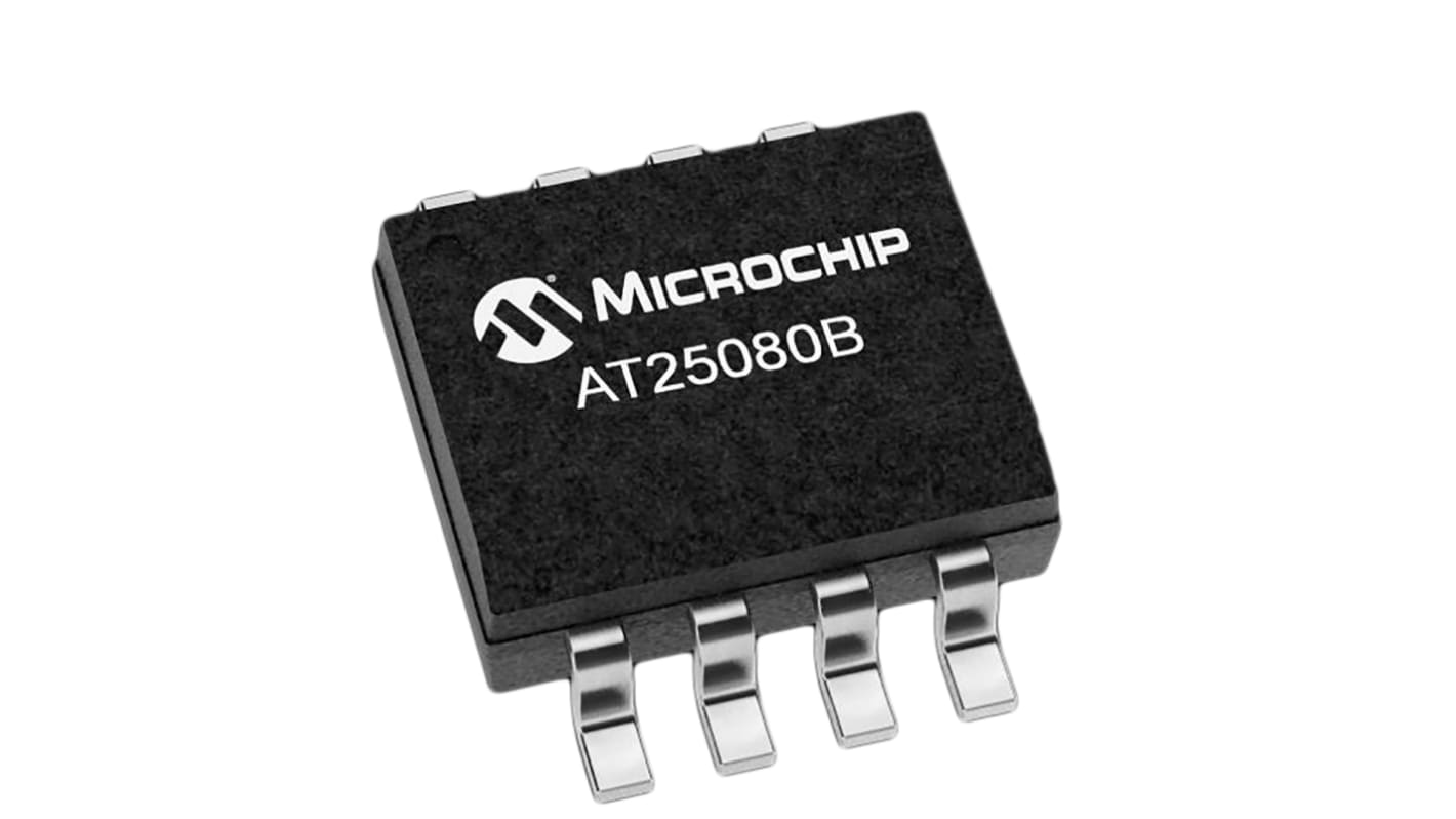 Chip de memoria EEPROM AT25080B-SSHL-T Microchip, 8kbit, 1k x, 8bit, Serie SPI, 80ns, 8 pines SOIC-8