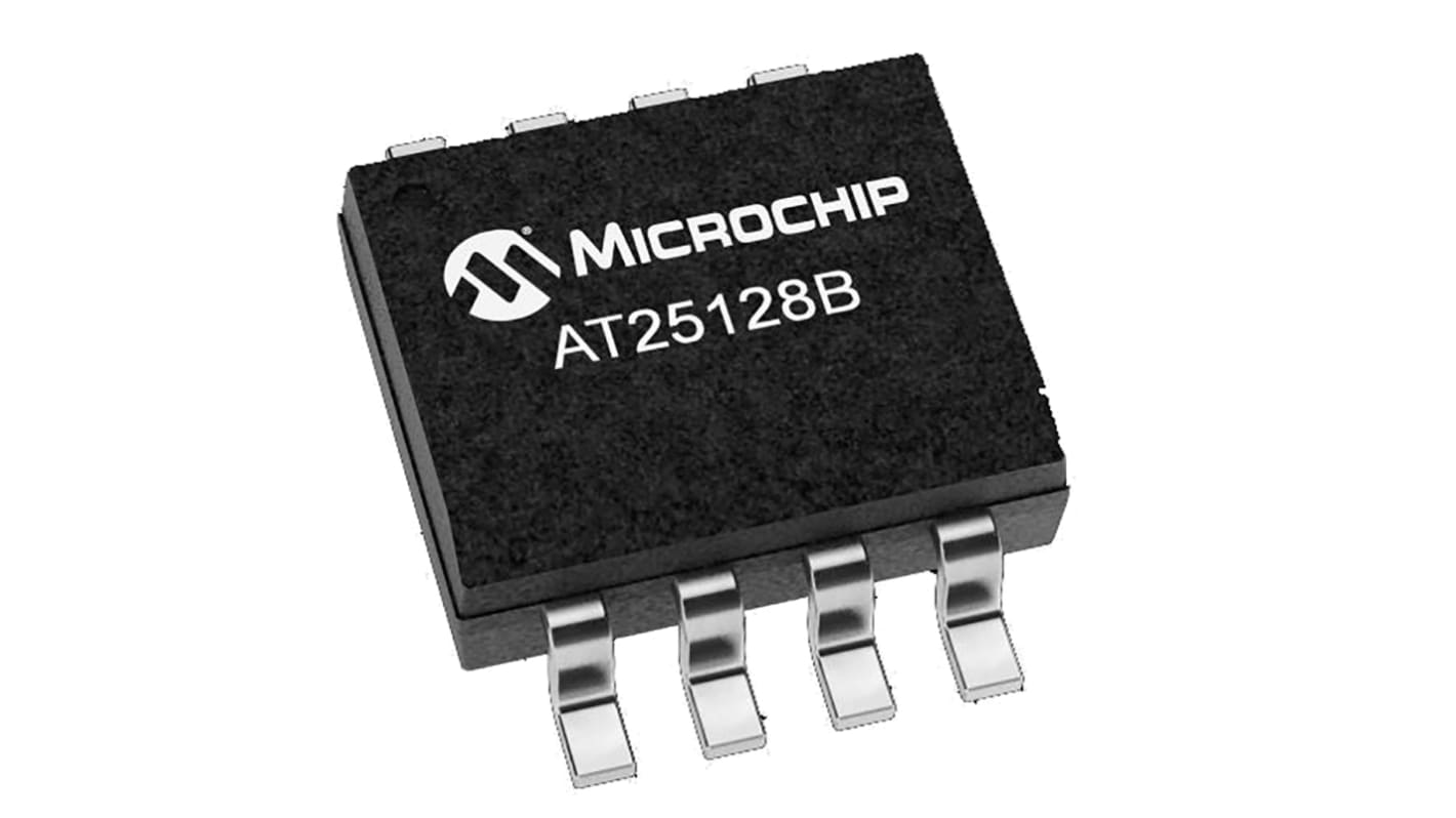 Chip de memoria EEPROM AT25128B-SSHL-T Microchip, 128kbit, 16k x, 8bit, Serie SPI, 80ns, 8 pines SOIC-8