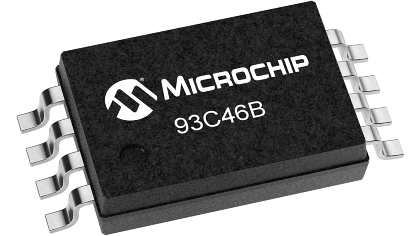 Chip de memoria EEPROM 93C46BT-I/SN Microchip, 1kbit, 64 x, 16bit, Serie microcable, 250ns, 8 pines SOIC