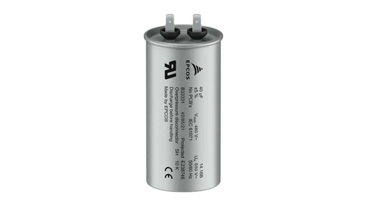 EPCOS B33331V Polypropylene Capacitor PP, 460V dc, ± 5%, 16μF, Screw Mount