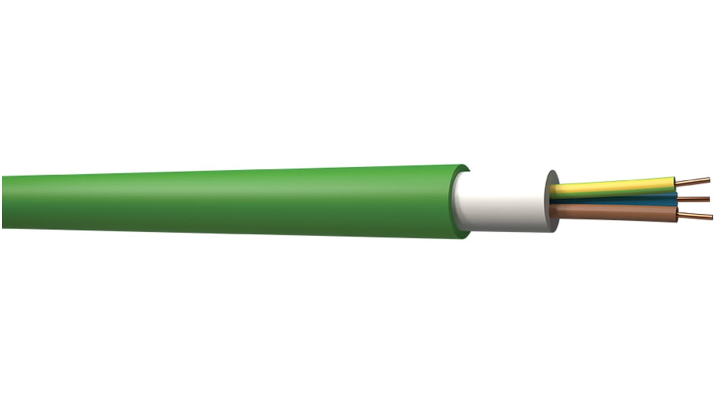 RS PRO 2 Core Power Cable, 1.5 mm², 100m, Green Low Smoke Zero Halogen (LSZH) Sheath, FR-N1X1G1, 10 A, 0.6/1 kV