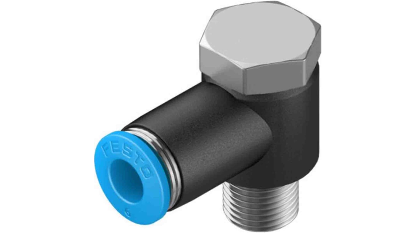 Festo Elbow Threaded Adaptor, R 1/8 Male to Push In 6 mm, Threaded-to-Tube Connection Style, 130750