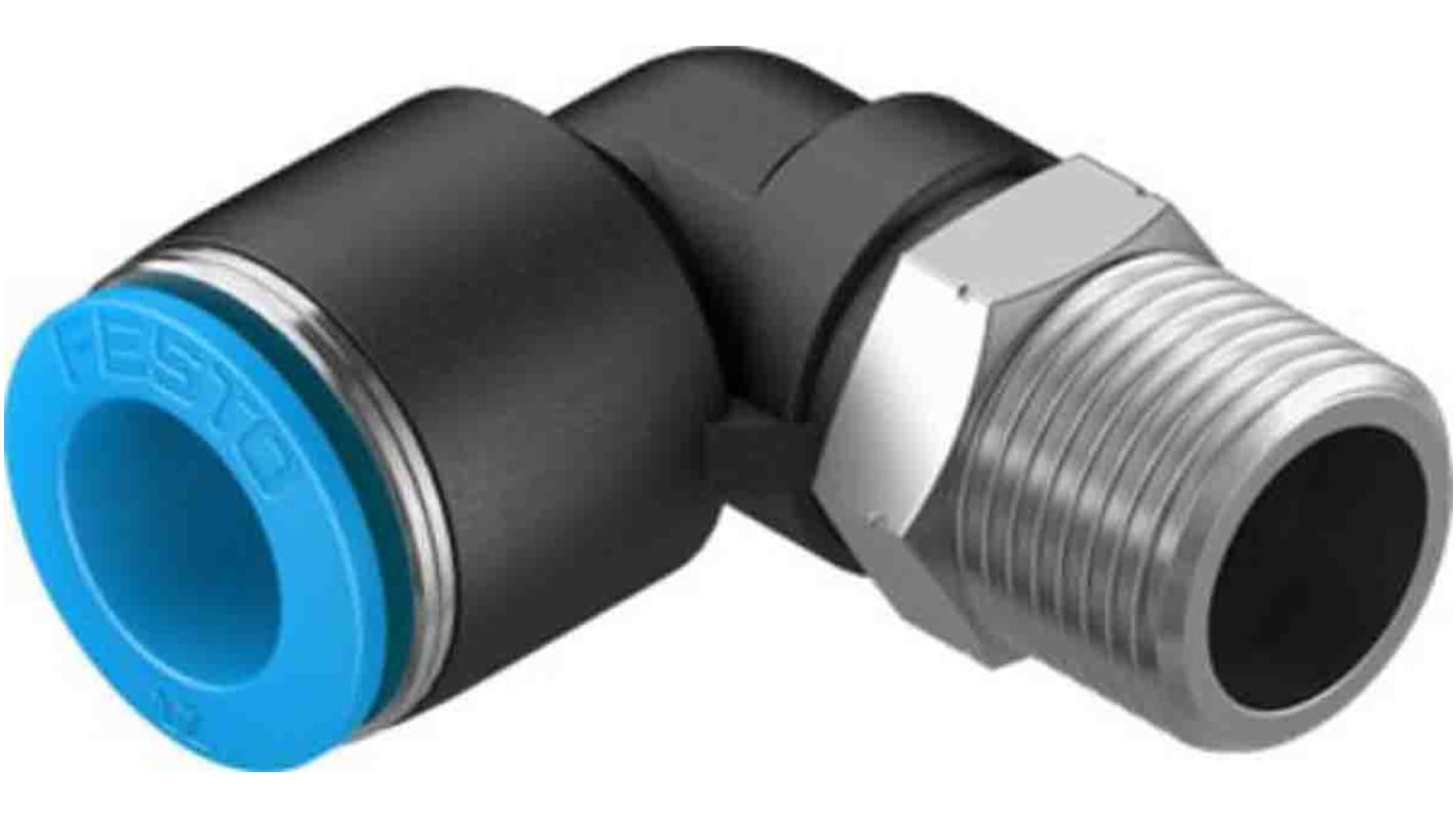 Adaptateur fileté coudé Festo vers Enfichable, 12 mm R 3/8 Mâle