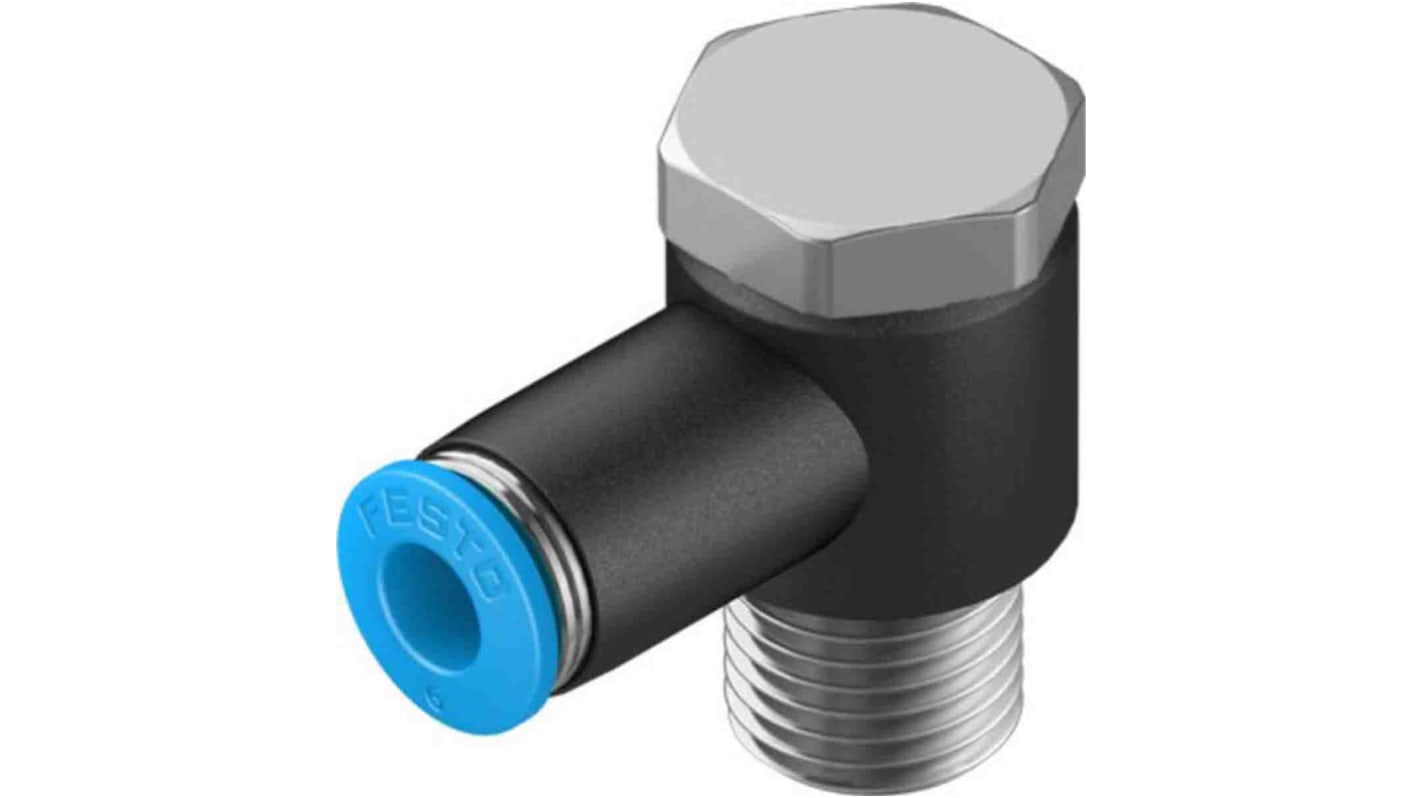 Festo Elbow Threaded Adaptor, R 1/4 Male to Push In 6 mm, Threaded-to-Tube Connection Style, 130752