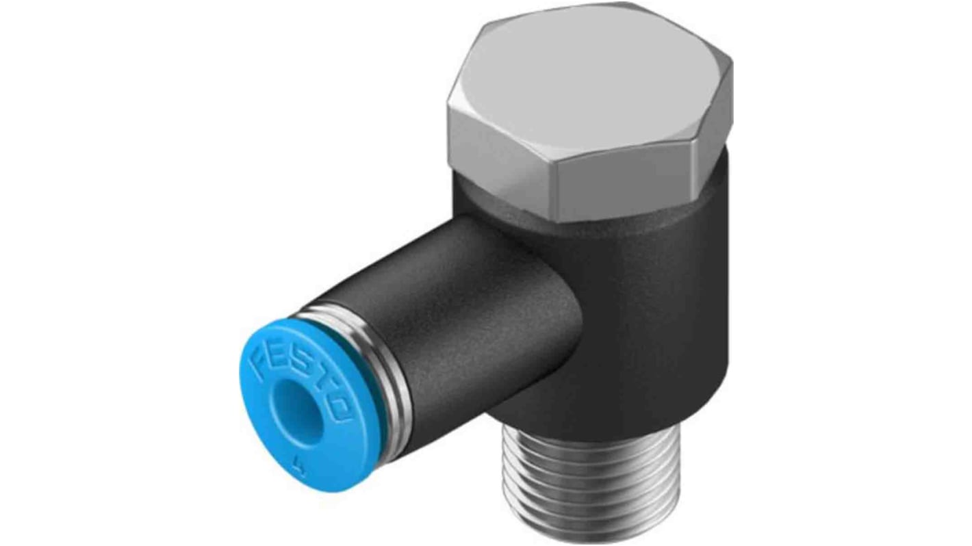 Festo Elbow Threaded Adaptor, R 1/4 Male to Push In 4 mm, Threaded-to-Tube Connection Style, 130749