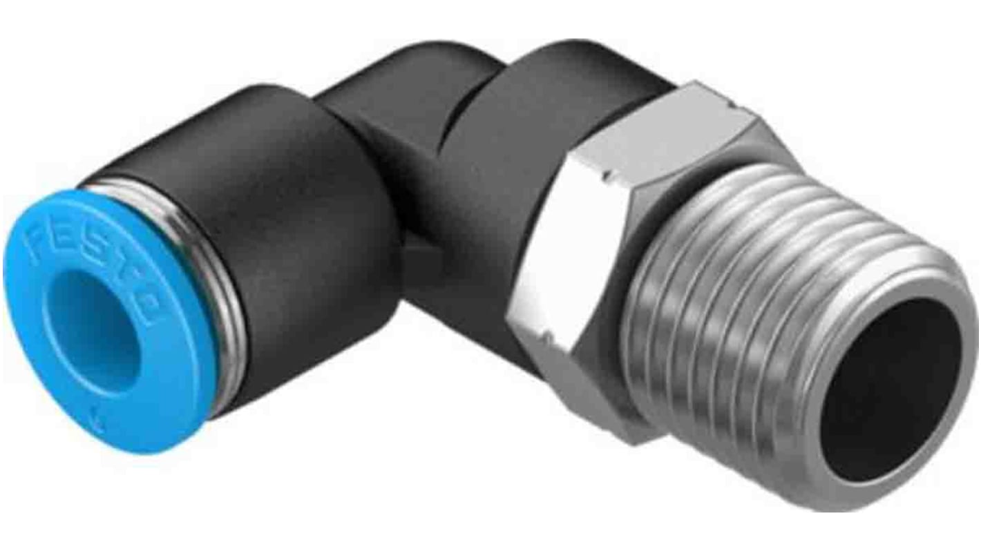 Festo Elbow Threaded Adaptor, R 1/4 Male to Push In 6 mm, Threaded-to-Tube Connection Style, 130731