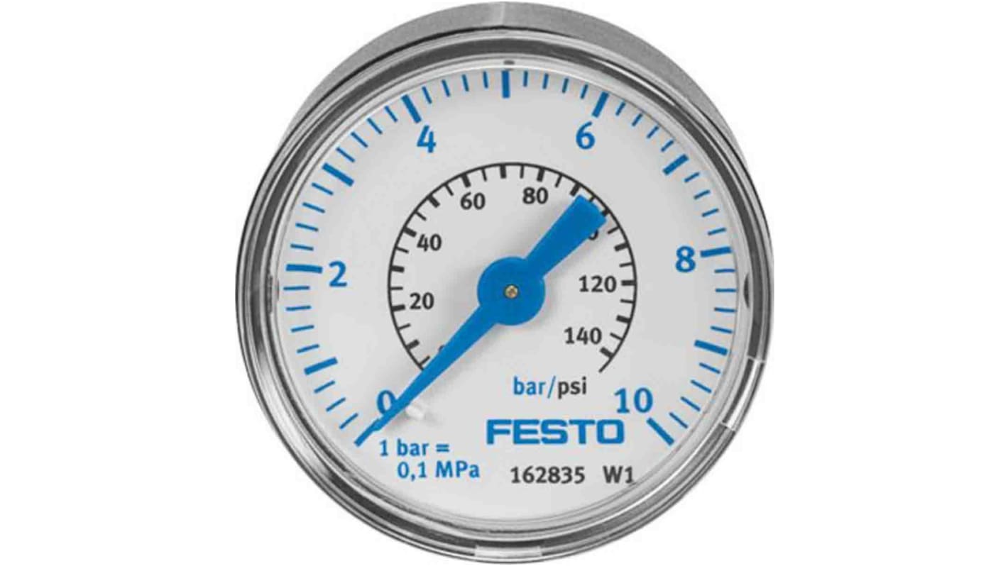 Manomètre Festo, 0bar à 10bar, raccord G 1/4, Ø cadran 40mm