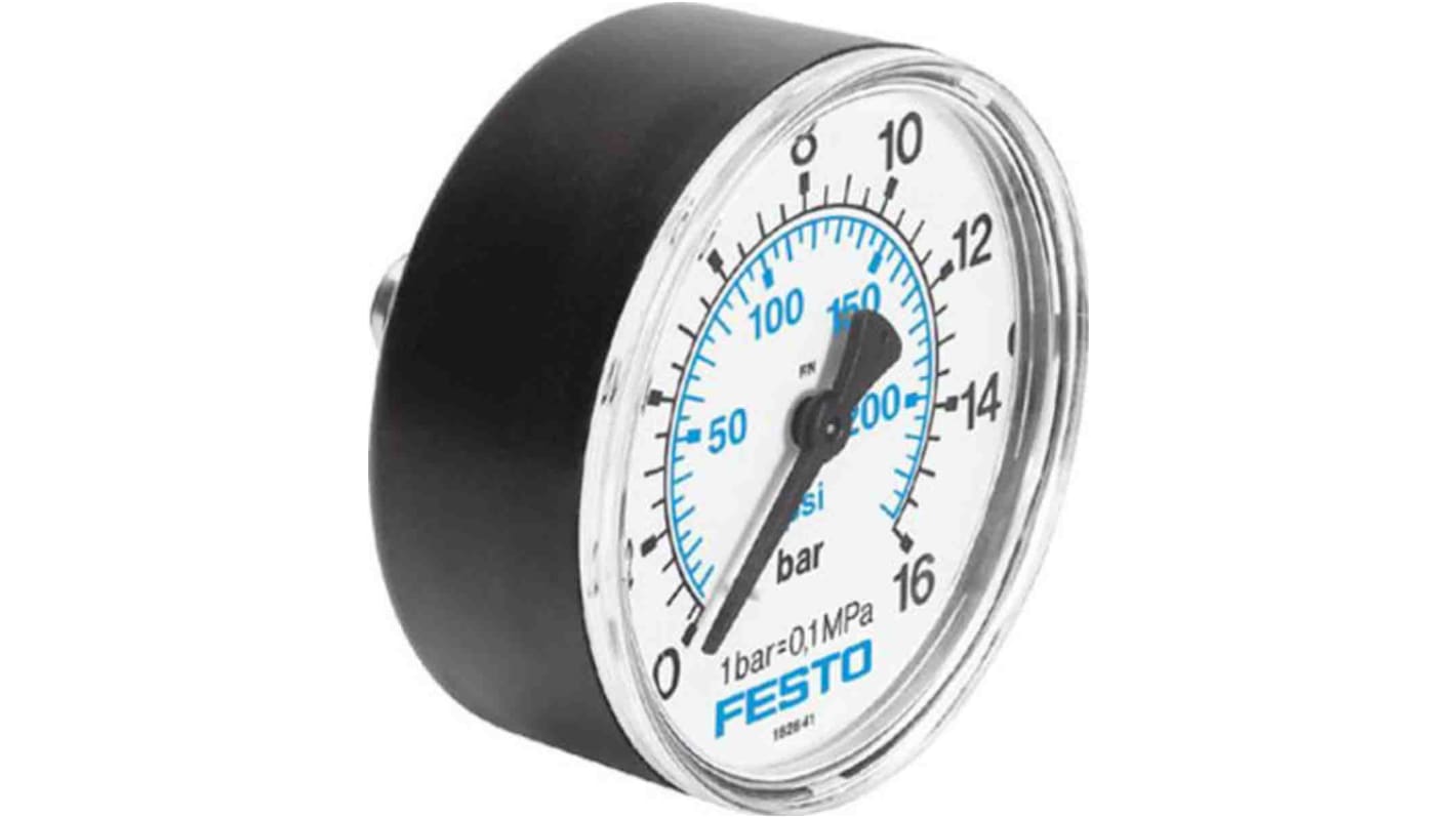 Festo G 1/4 Analogue Pressure Gauge 16bar Back Entry, MA-50-16-1/4-EN, 0bar min., 162839