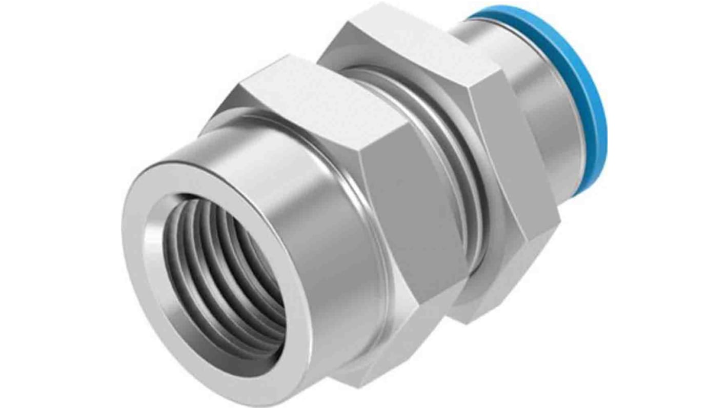 Festo QS Series Bulkhead Threaded-to-Tube Adaptor, G 1/4 Female to Push In 4 mm, Threaded-to-Tube Connection Style,