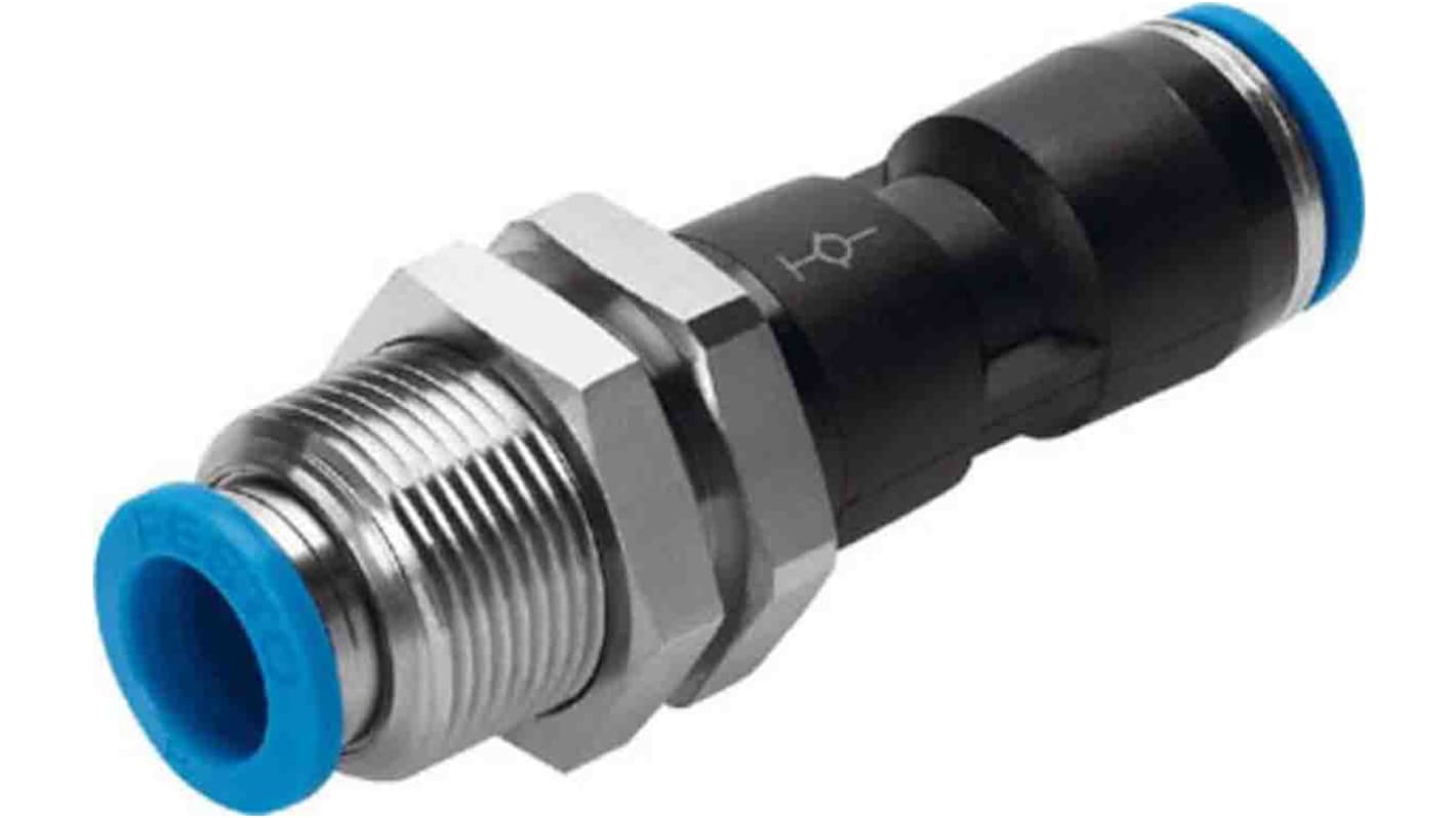 Festo QS Series Bulkhead Tube-to-Tube Adaptor, Push In 6 mm to Push In 6 mm, Tube-to-Tube Connection Style, 130638