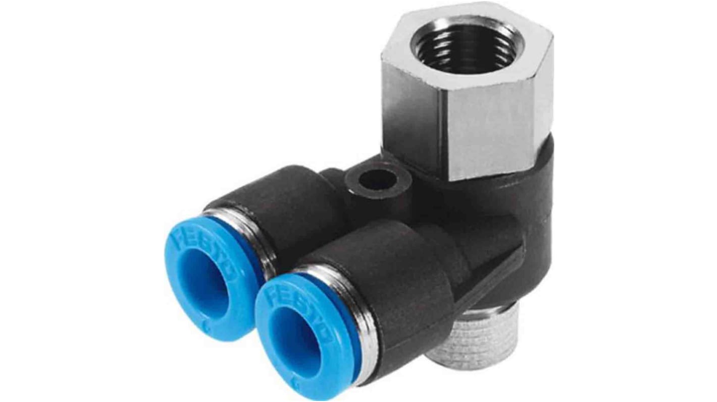 Festo Y-adapter med gevind Indstiksmontering 10 mm, R 3/8 han til G 3/8 hun, Gevind-til-slange