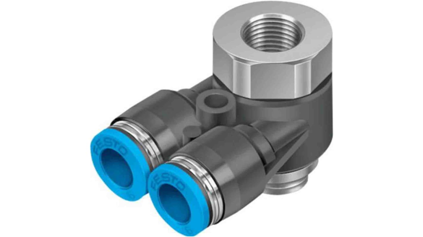 Festo Y Threaded Adaptor Push In 6 mm, G 1/8 Male to G 1/8 Female, Threaded-to-Tube Connection Style, 186213