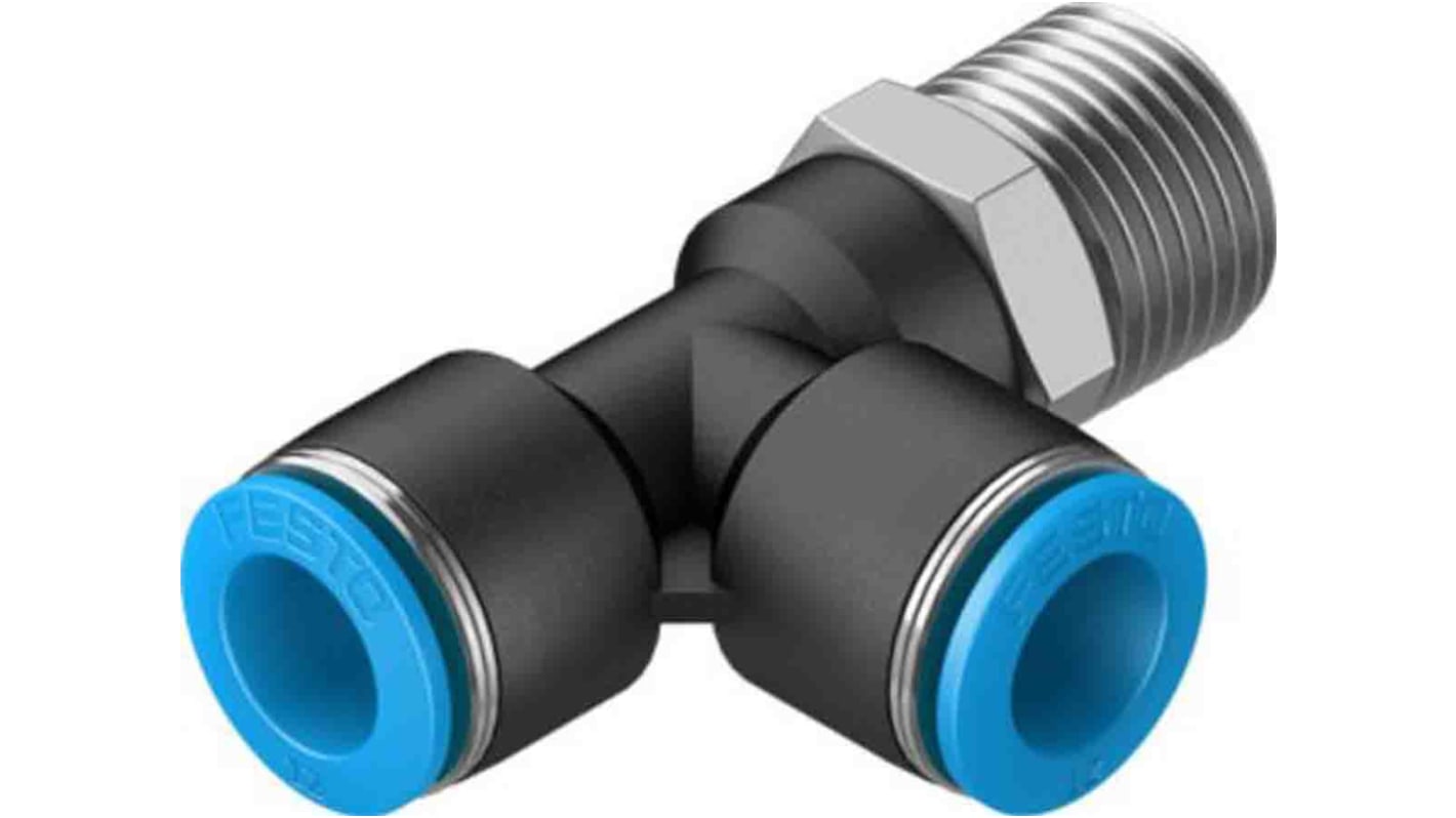 Festo Tee Threaded Adaptor, Push In 12 mm to Push In 12 mm, Threaded-to-Tube Connection Style, 153126