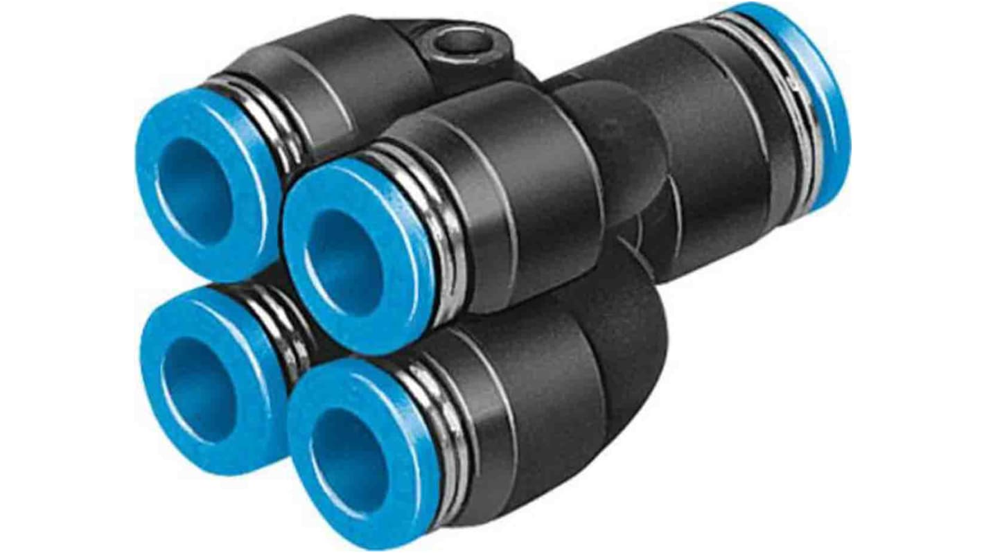 Racor neumático Festo QSQ, Adaptador de tubo a tubo de 4 salidas en Y, con. A Encaje a presión, 6 mm, con. B Encaje a