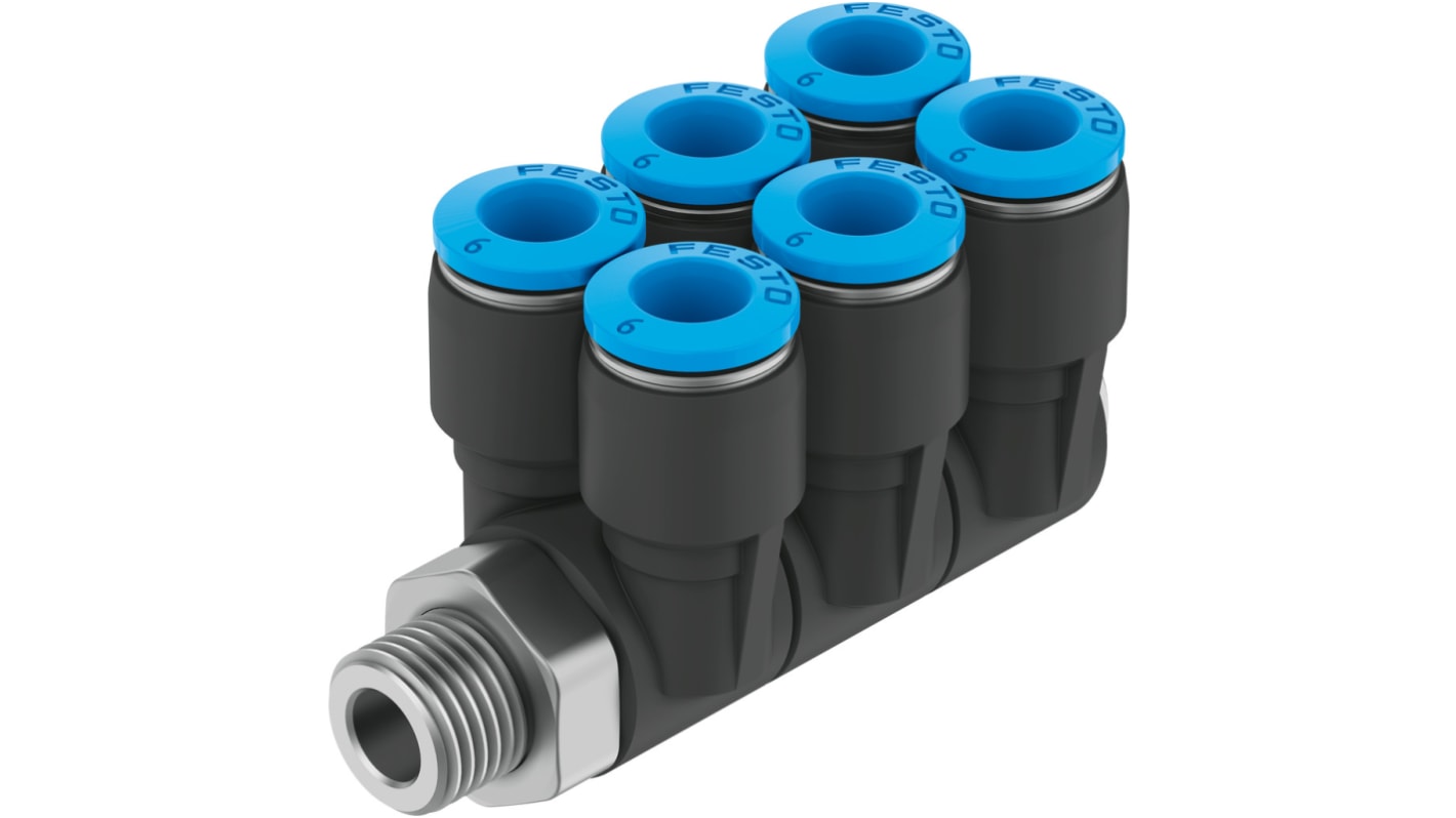 Festo QSLV6-1/8-6 Series Threaded-to-Tube, R 1/8 Male, Threaded-to-Tube Connection Style