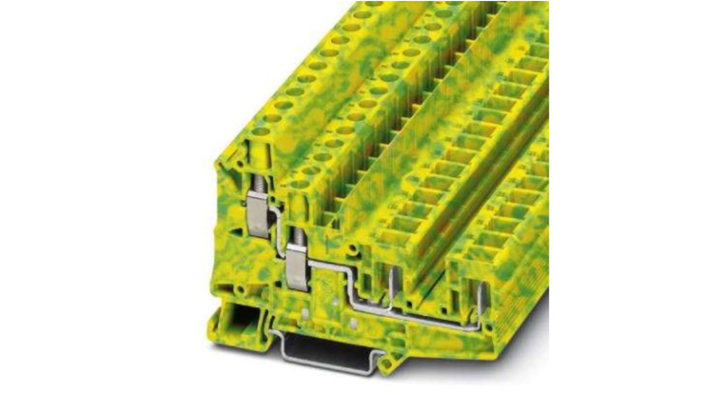 Borne modular a tierra, 4 vías, Enchufable, tornillo, 24 → 8 AWG, Verde/Amarillo