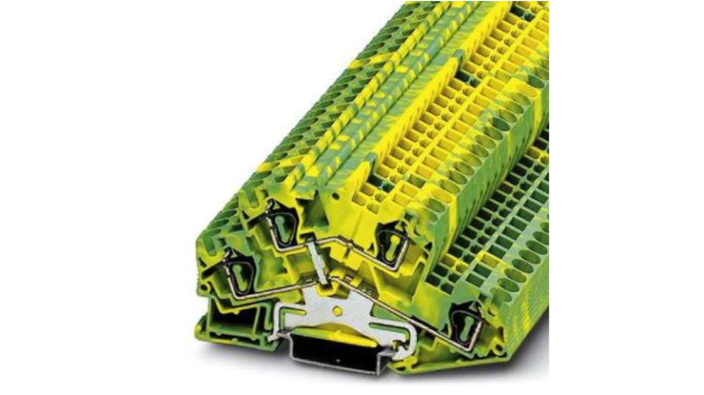 Phoenix Contact STTBS Series Green/Yellow DIN Rail Terminal Block, Spring Clamp Termination