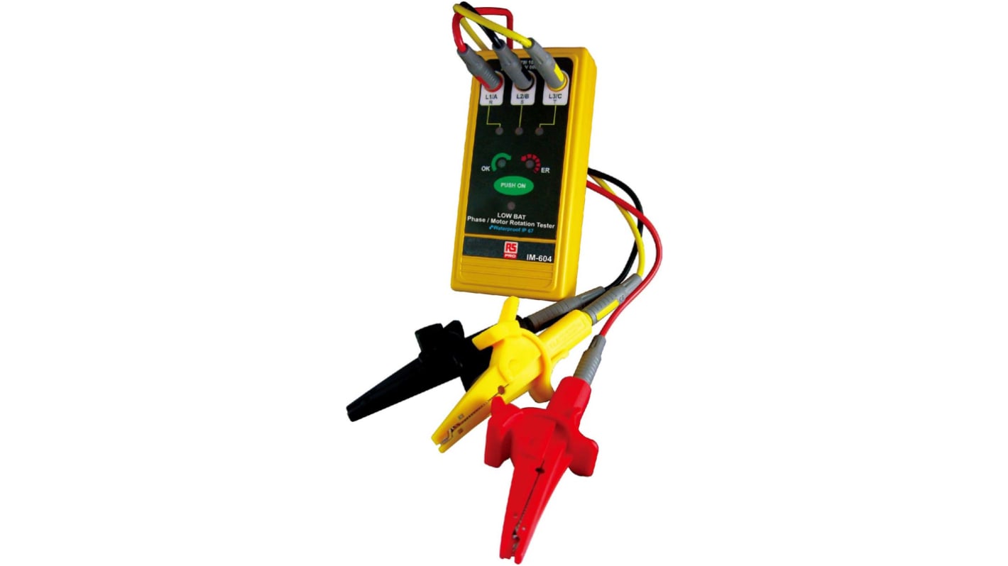 RS PRO Fasefølgetester, 45 V AC→600 V AC, CAT III 1000V, CAT IV 600V, 45Hz