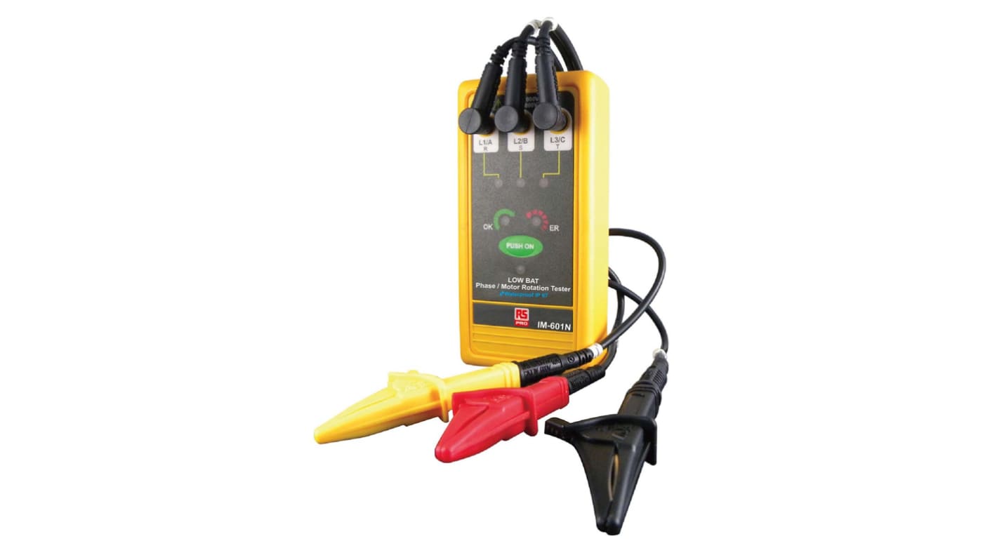 RS PRO TM-601N Phase Rotation Tester, CAT IV 600V, 400Hz Max, 600V ac Max with RS Calibration