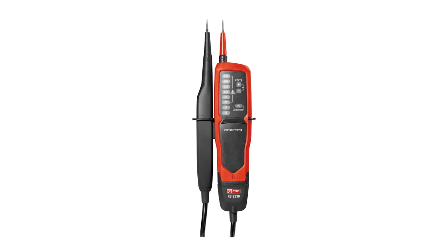 RS PRO DT-9230, LED Voltage tester, 600V ac/dc, Continuity Check, Battery Powered, CAT III 1000V