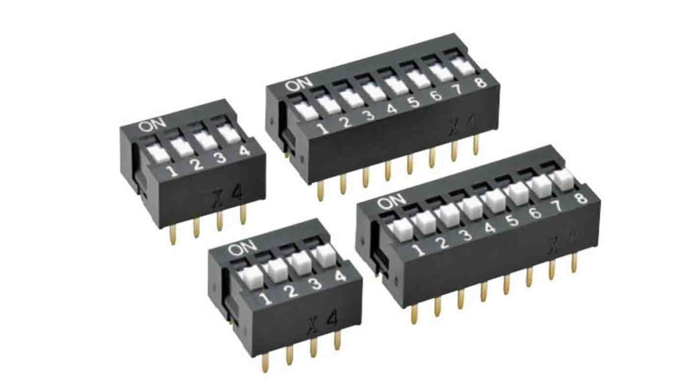 DIP SWITCH, 8 POLES, RAISED ACT, THT