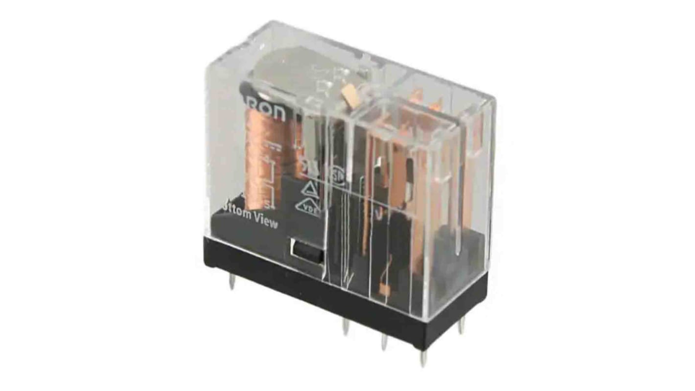 Omron PCB Mount Power Relay, 12V ac Coil, 5A Switching Current, DPDT