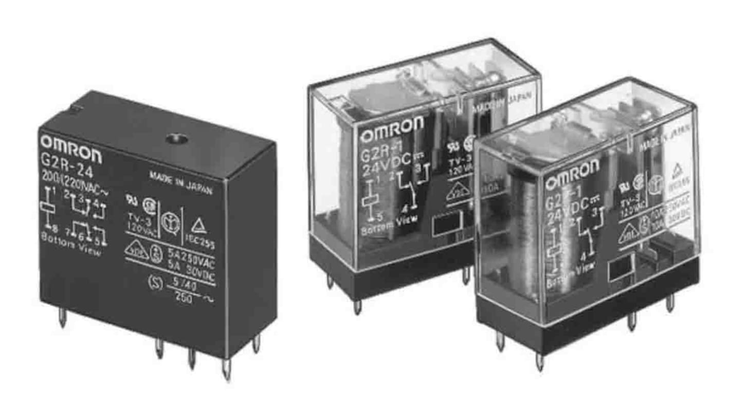 Relè di potenza Omron serie G2R, DPST, bobina 9V ca, Montaggio su circuito stampato