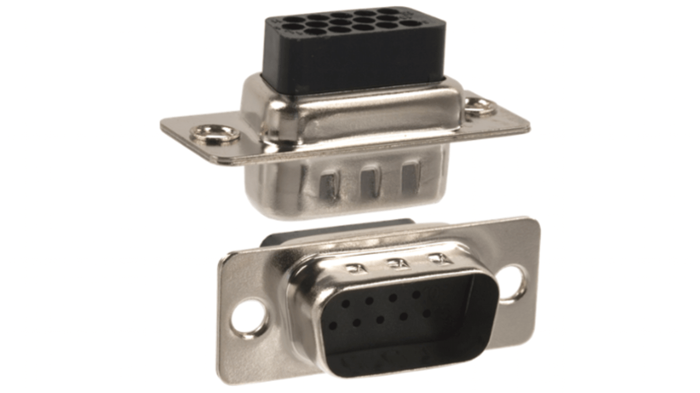 Norcomp 180 15 Way Panel Mount D-sub Connector Plug, 2.28mm Pitch