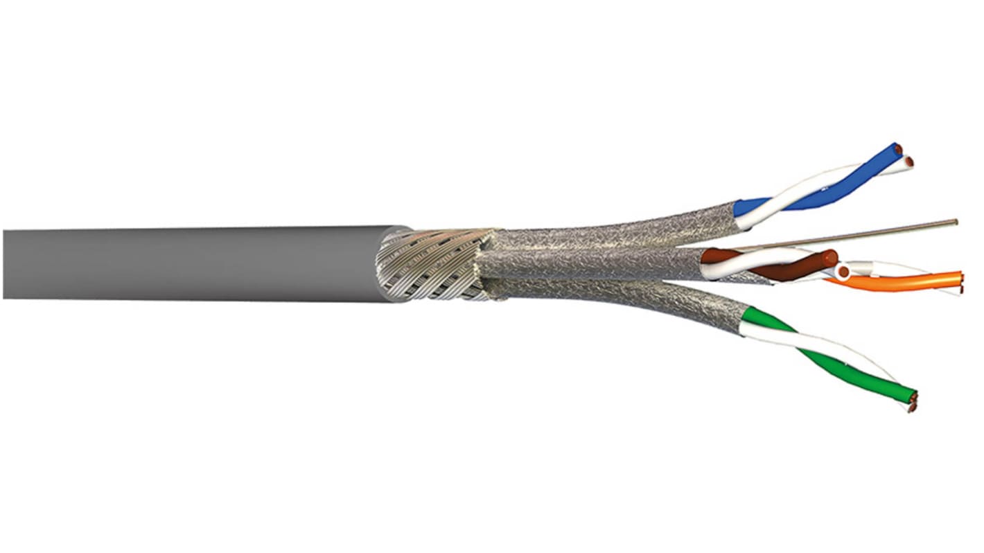 Cable Ethernet Cat7 S/FTP CAE Groupe de color Gris, long. 305m, funda de LSZH, Pirorretardante, Libre de halógeno