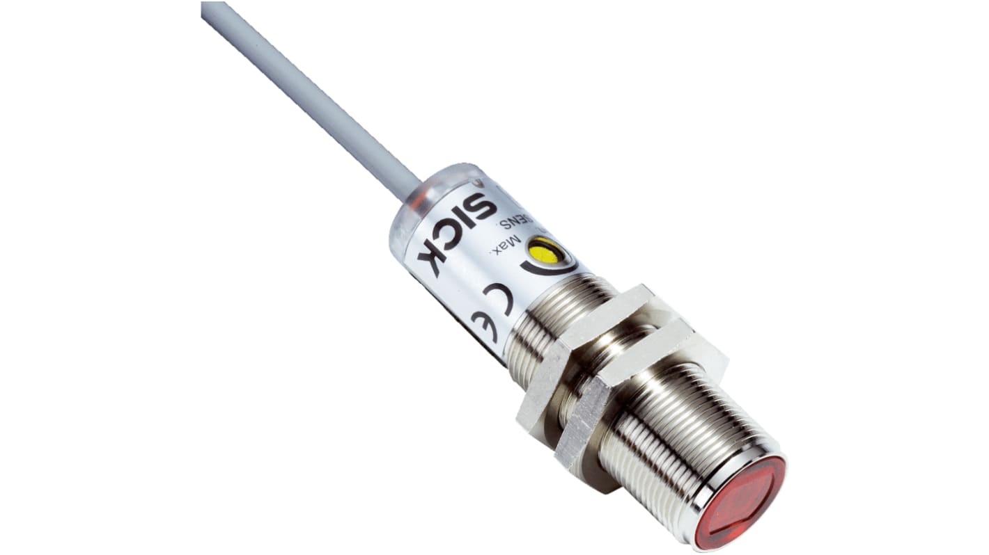 Sick V180-2 zylindrisch Optischer Sensor, Reflektierend, Bereich 7 m, PNP Ausgang, Anschlusskabel