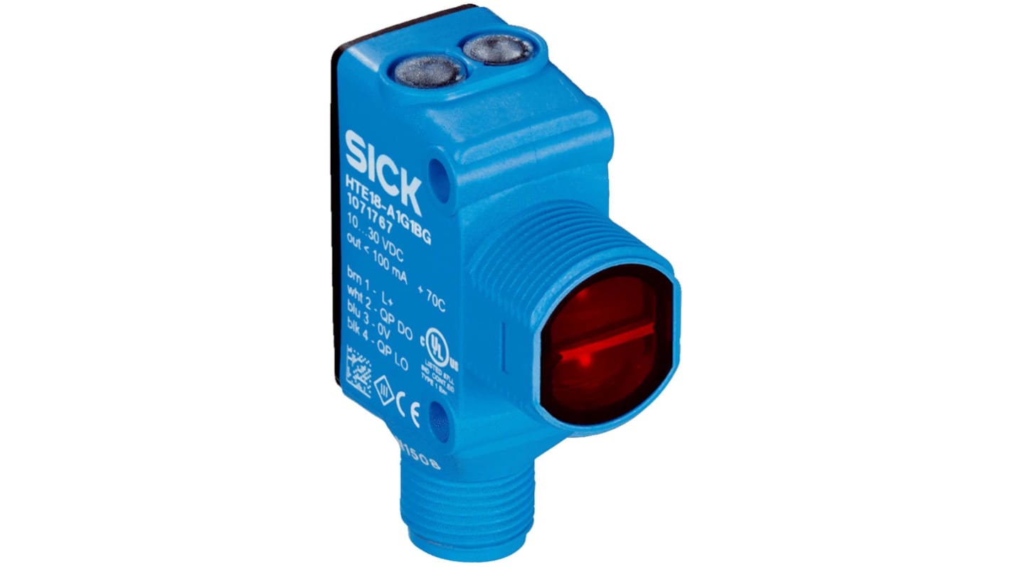 Fotocélula rectangular Sick, Sistema Reflex, alcance 3 m, salida PNP, Conector Cableado M12, IP67, IP69K